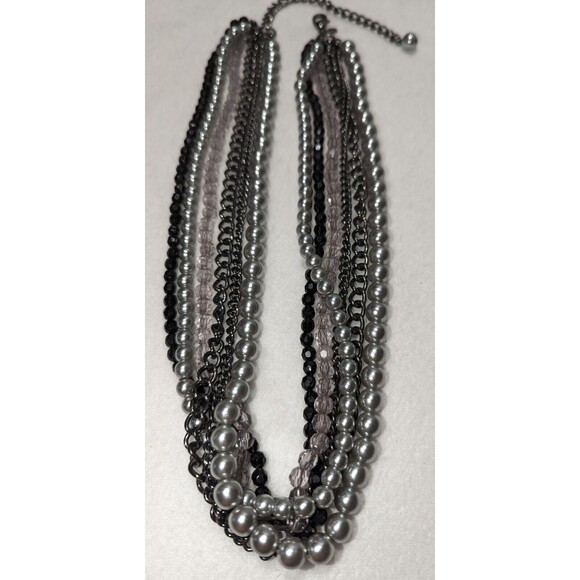 Premier Design Multi-Strand Silver Tone Beads and Gun Metal Chains - Picture 3 of 9